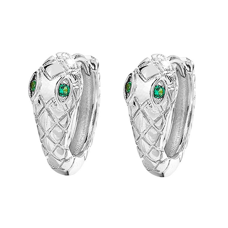 Green Diamond Snake Earrings Versatile Fashion Trend Cobra Ear Buckle Retro Cold Wind Texture Snake Earrings