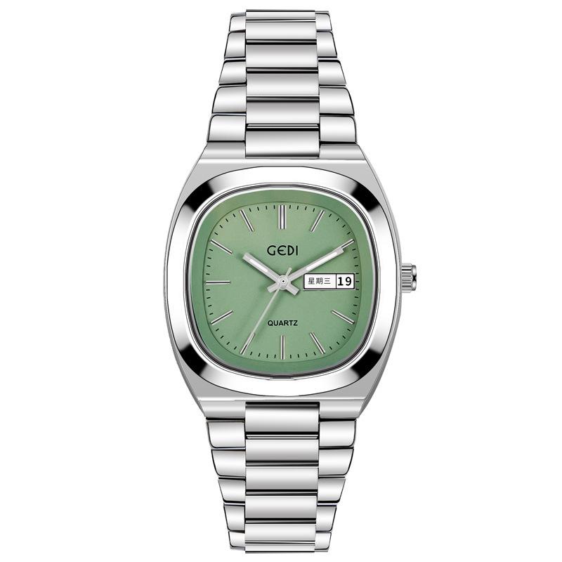 Relógio Feminino Duplo Calendário Simples Alto Valor Aço Sólido À Prova D'água Feminino Nicho Oval Relógio de Quartzo
