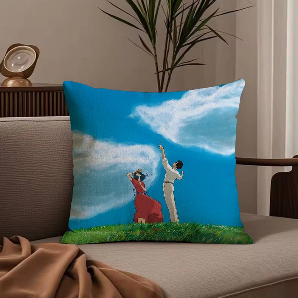 Cartoon W-Wind R-Rises Pillow Case Anti-dustmite Pillowcase Invisible zipper silky short plush Sofa cushion cover