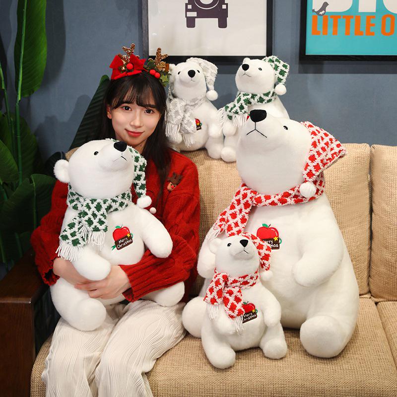 Christmas Polar Bear Plush Toy Scarf - Cute Festive Little Bear Decoration