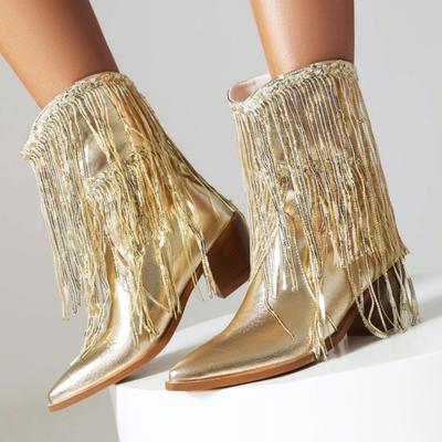 Fashion Luxury Brand Short Boots Ladies Winter Shoes Sexy Ankle Boot For Women Tassel Blue Red Gold Silver Dance Party Shoes Big Size