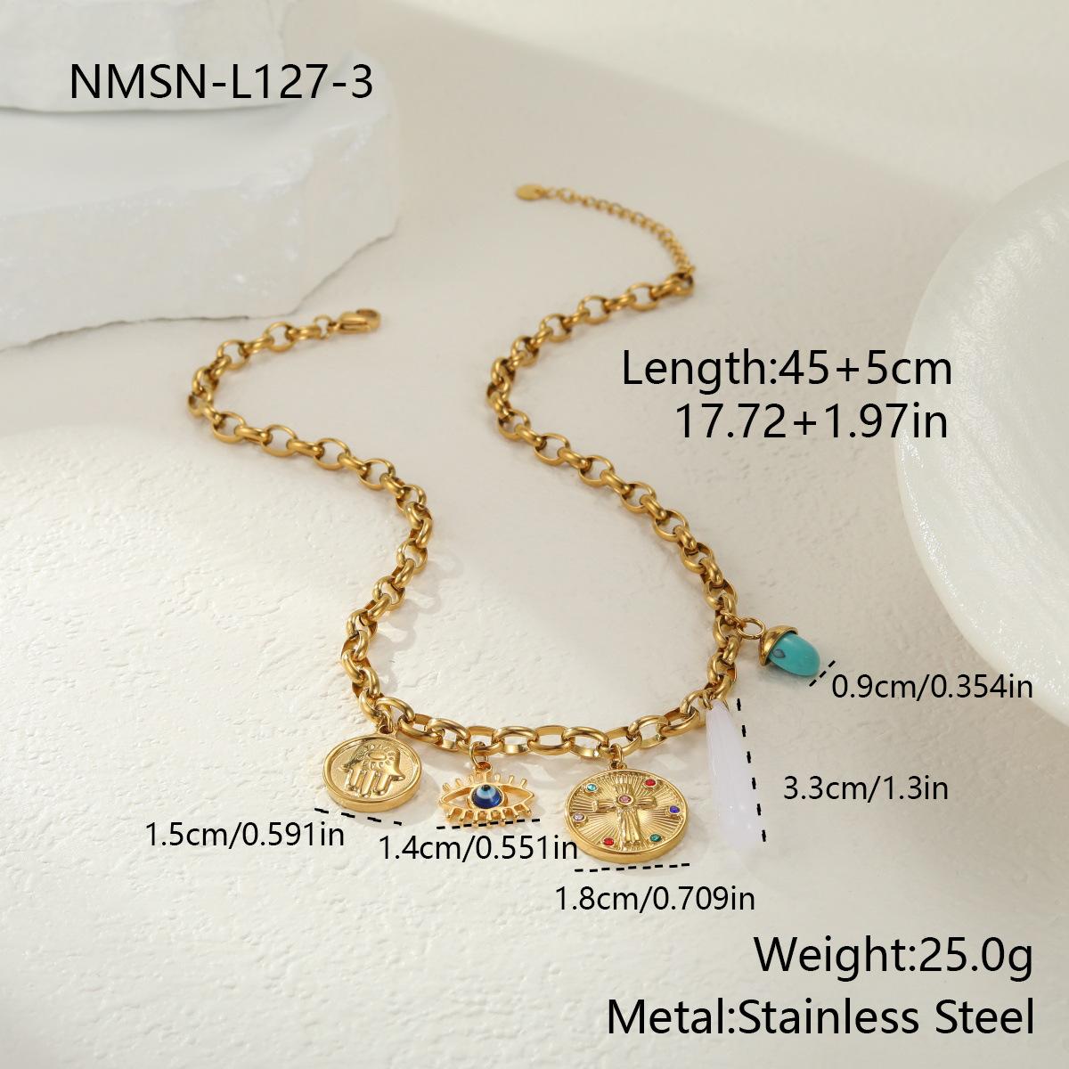 GEMCHIC Women s 18K Gold Plated Stainless Steel Necklace with Evil Eye, Cross, and Hamsa Hand Charms - Bohemian Layered Pendant Jewelry