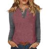 Women's T Shirt Color Block Button Long Sleeve Daily Weekend Fashion Basic V- Neck Regular Top