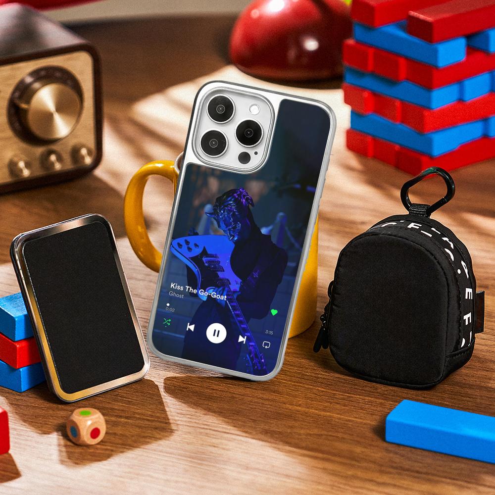 Cool Guitarist Swiss Poster Pattern Phone Case for iPhone 16 15 14 13 12 11 Pro Max Sheepskin Silver-edged Protective Case