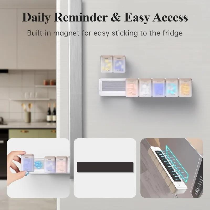 Weekly Pill Box with Magnets Daily Medication Organizer Medicine Case Container Leak-Proof Design for Supplements and Travel