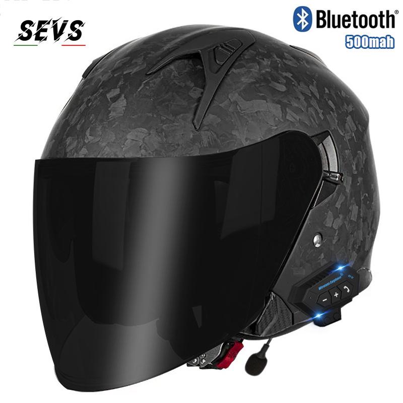 

Bluetooth Carbon Fiber Motorcycle Helmet - Half & Three-Quarters for Scooter & Cruiser Riding XL