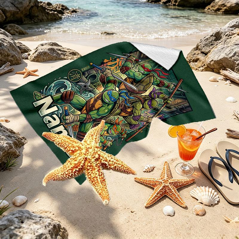 Custom Name Personalized Teenage Ninja Turtles Print Beach Towel, for Trip Camping Beach Party Home Decor, Birthday Gift for Family & Friends