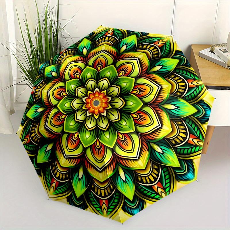

Mandala, Symmetry Themed Automatic Opening and Closing Fashion umbrella Creative Design Umbrella, Portable Tri fold Small Umbrella for Men