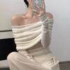 Autumn New Sexy One Shoulder Pullover Sweaters for Women Lapel Off Shoulder Long Sleeved Knitted Sweater Woman Elegant Casual Winter Knitwear 24861