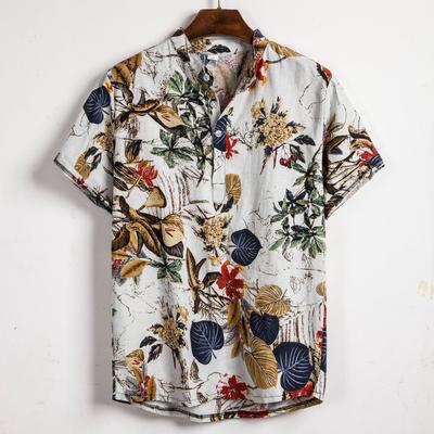 Men's Floral Short Sleeve Shirts Summer Breathable Beach Casual Flower Shirt Plus Size