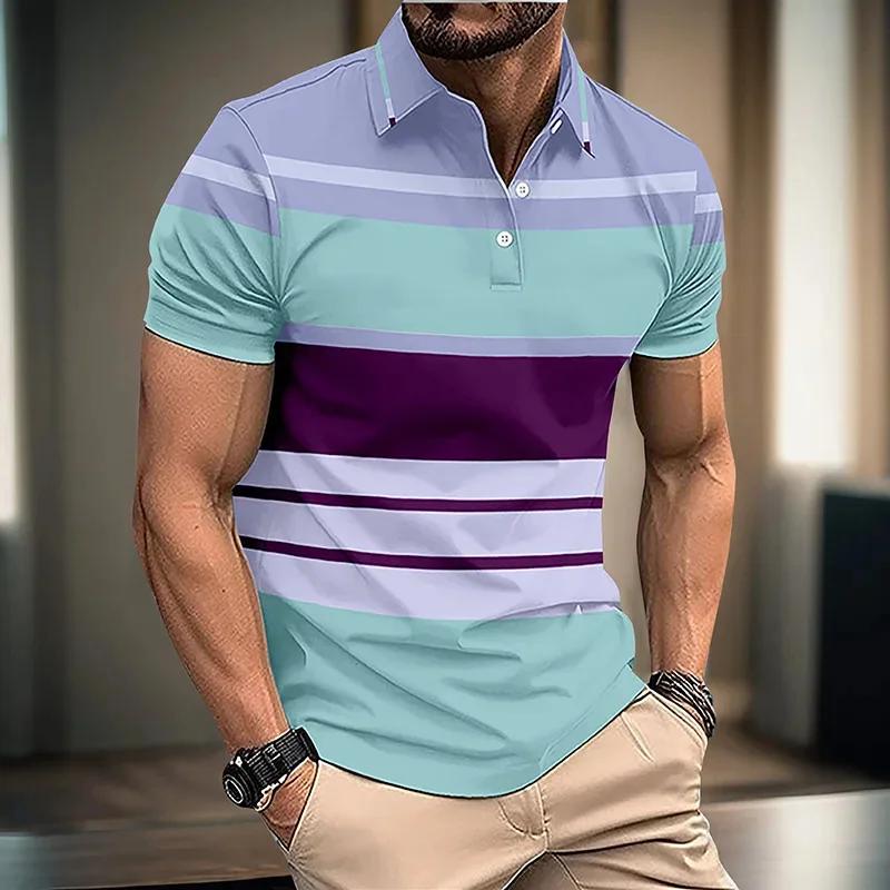 Casual Striped Short Sleeve Polo Shirt for Men, Ideal for Daily Wear