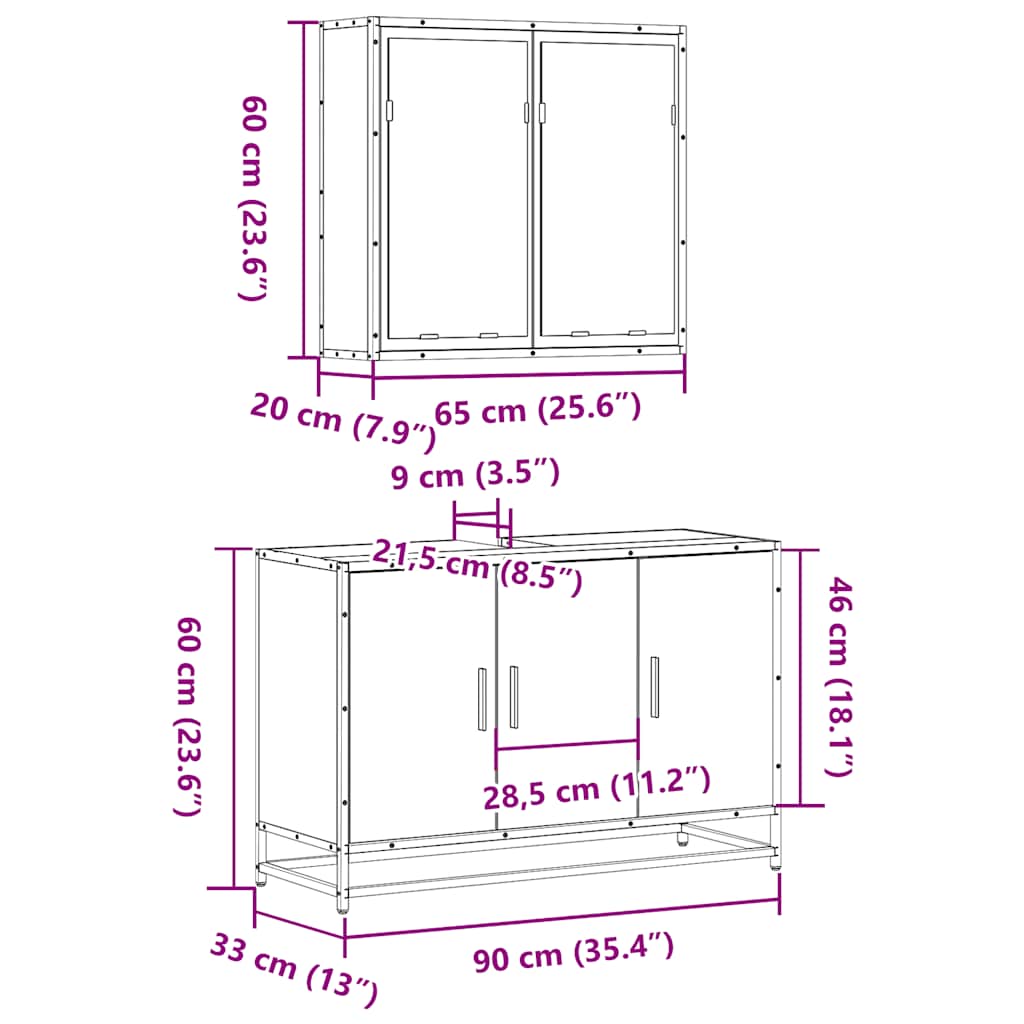 2 Piece Bathroom Furniture Set Gray Sonoma Particleboard