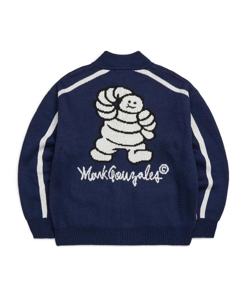 Mark Gonzales Racing Track Zip-Up Knit Cardigan - Navy