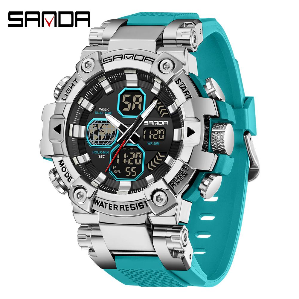 SANDA 3369 Luxury Fashion Men's Electronic Watch Sport Multi Functional Waterproof Night Light Men's Electronic Watch