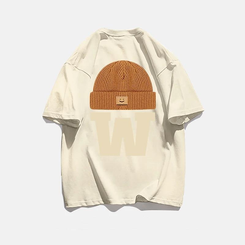 Summer 2025 Fashion Retro Letter Hat for Men,100%pure Cotton Printed Round-neck High-quality Casual Fitness Street T-shirt