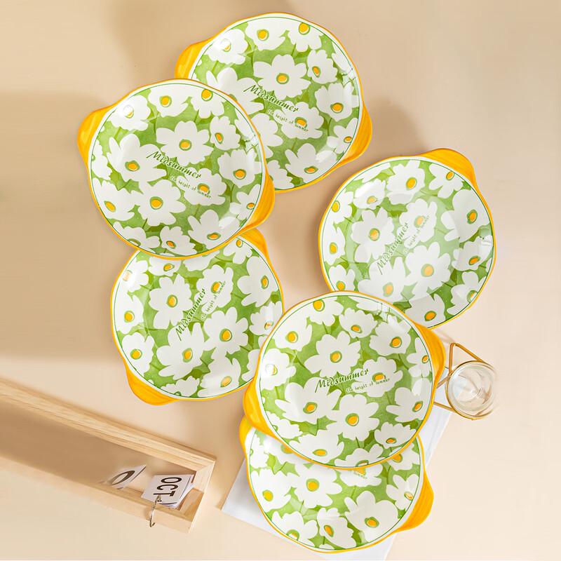 Haoya Jingdezhen Underglaze Ceramic 9-inch Deep Plates - Alice Series (Set of 6)