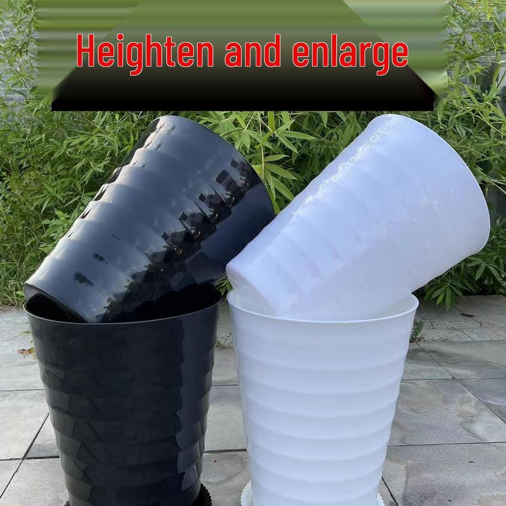 Extra großer weißer gerippter Harz-Blumentopf mit Untersetzer für Geldbaum.