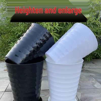 Extra großer weißer gerippter Harz-Blumentopf mit Untersetzer für Geldbaum.