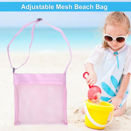 Kids Mesh Beach Bag with Adjustable Straps Seashell Collecting Sand Toy Storage for Boys Girls Breathable Quick-Dry Multi-Purpose Outdoor Bag