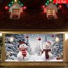 2D Christmas Snowman Garage Door Tapestry, Winter Forest & Snowy Background