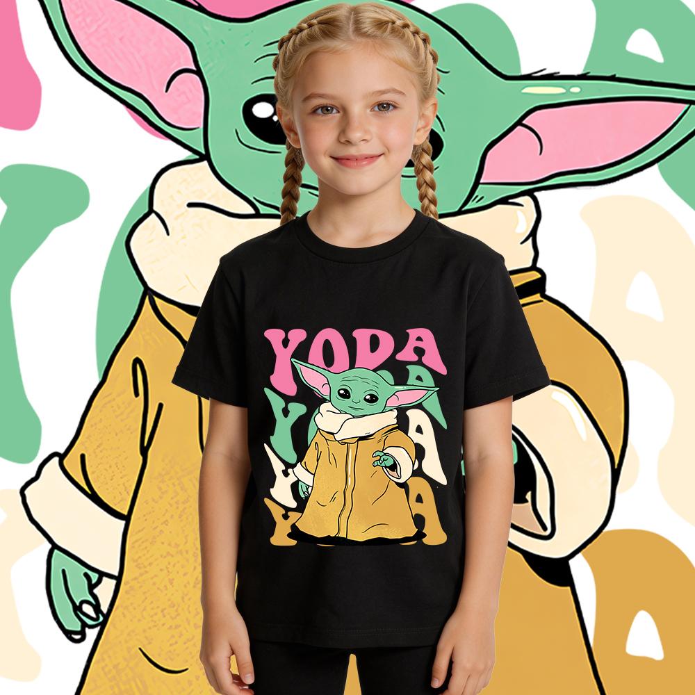 Star Wars Yoda Baby Grogu Graphic Tee Girls Casual Cotton T Shirt Kids Summer Clothes Toddler Top Fashion Cute Short Sleeve