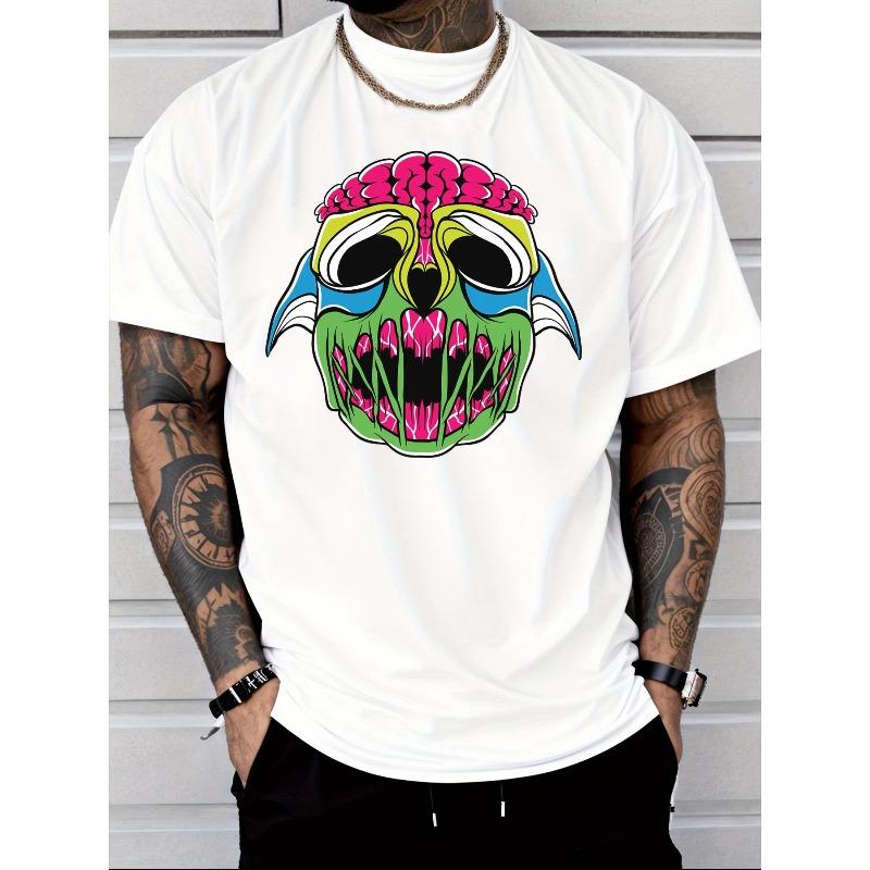 Men s Casual T Shirt Neon Zombie Skull Graphic Street Style Fashion Adult Male Outfit S