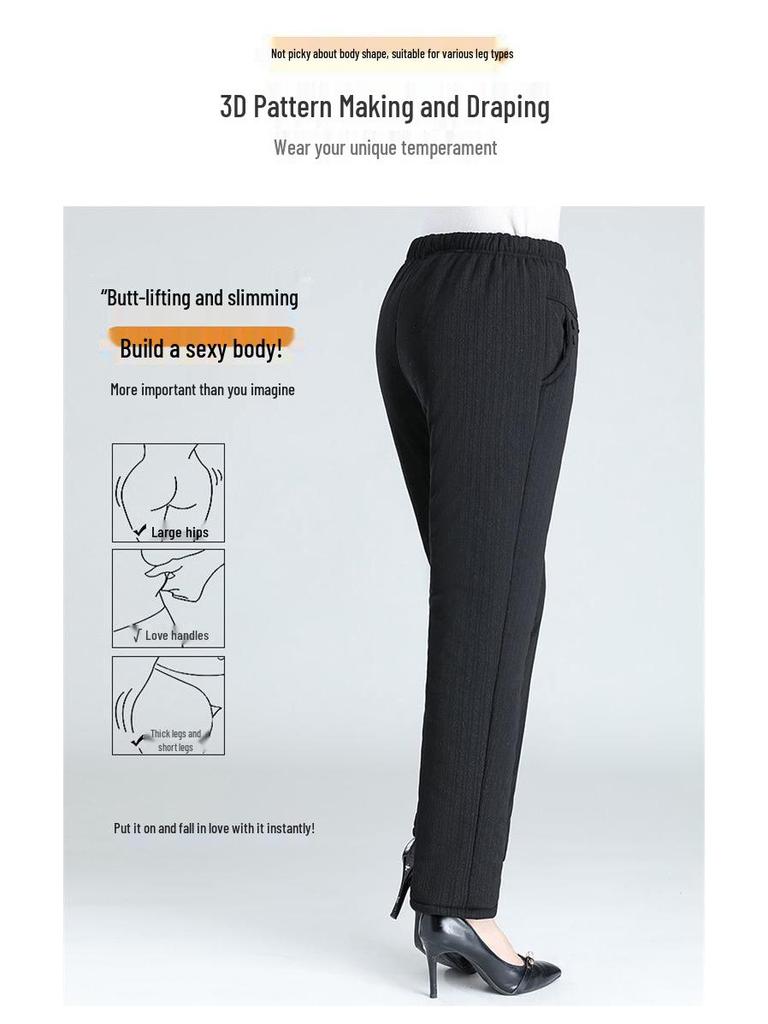 Mom's Quilted Fleece-Lined High-Waisted Winter Pants