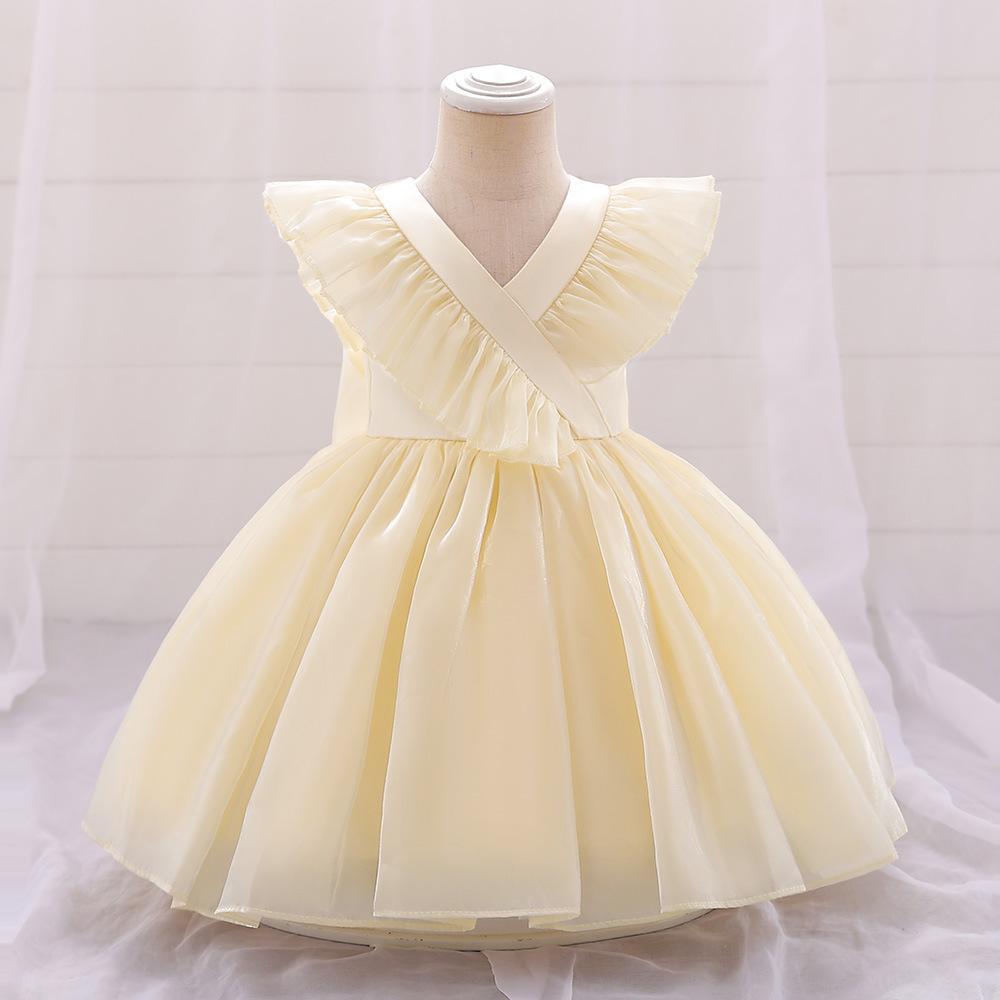 

Детская одежда для маленьких девочек, платье с блестками и большим бантом для маленьких девочек, свадебное платье для первого дня рождения, платья принцессы дворца для девочек 90 шампанского