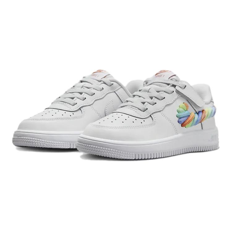 Nike Force 1 Low LV8 EasyOn PS Rainbow Lace Swoosh Kids Sneakers White Terra-Blush Vapor-Green FN4890-100