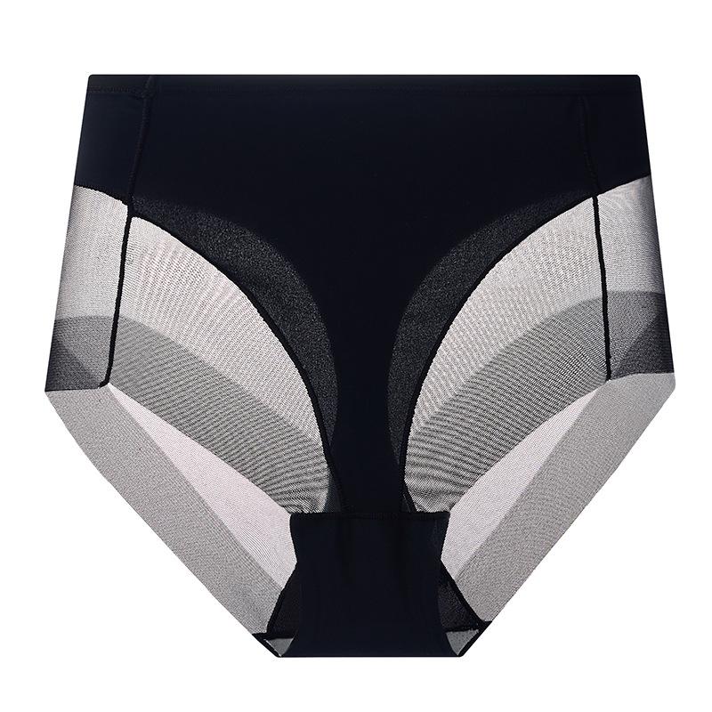 

High Waist Ice Silk Mesh Patchwork Breathable Soft Tummy Control Hip Lifting Slim Shapewear Briefs M чёрный