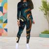 Women Plus Size Tie Dye Printed Round Neck Long Sleeve Top Fitted Pants Two Piece Set