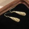 Exquisite Hand Carved Waterdrop Shaped Golden Plated Dangle Earrings for Women's Elegant Banquet Wedding Pendant Jewelry