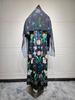 MQ236 Women's Middle Eastern Fashion: Printed Abaya Robe with Hijab & Cardigan, Large Swing Overcoat