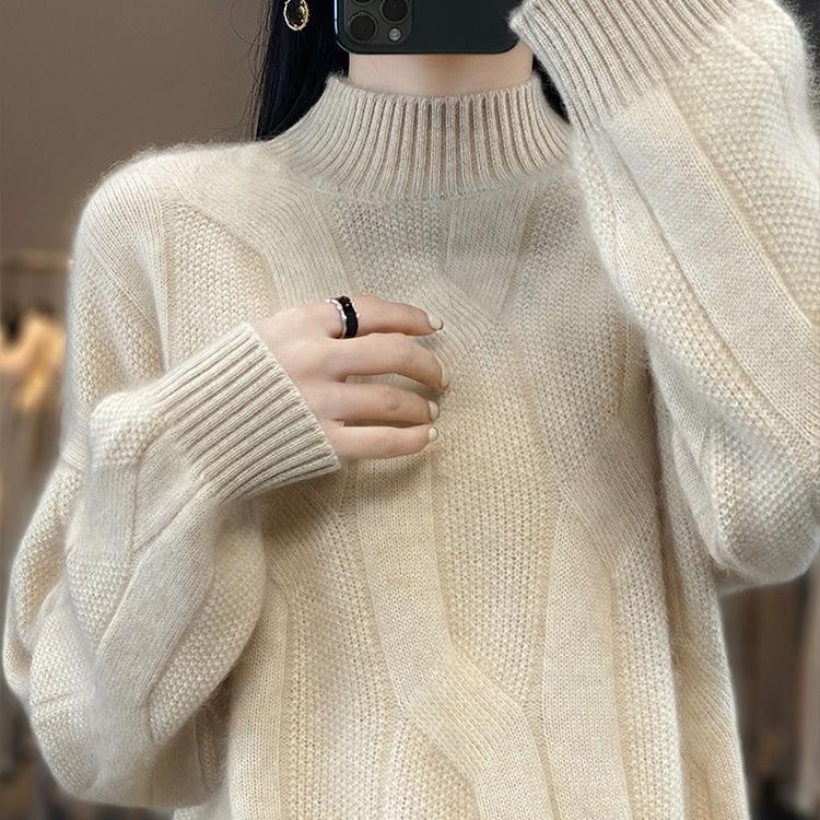 Pulovere cu gât înalt pentru femei, îngroșate pentru toamnă și iarnă, pulovere tricotate largi, de dimensiuni mari, în culori uni, pulovere trendy cu mâneci lungi