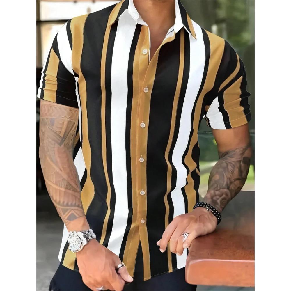 New Summer Men Clothes Short Sleeve Stripe Shirt Tops Men Casual Beach Shirt Tops