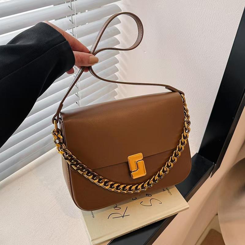 Premium Texture Lock Chain Tofu Bag Trendy And Simple Single Shoulder Messenger Commuter Bag Double Shoulder Strap
