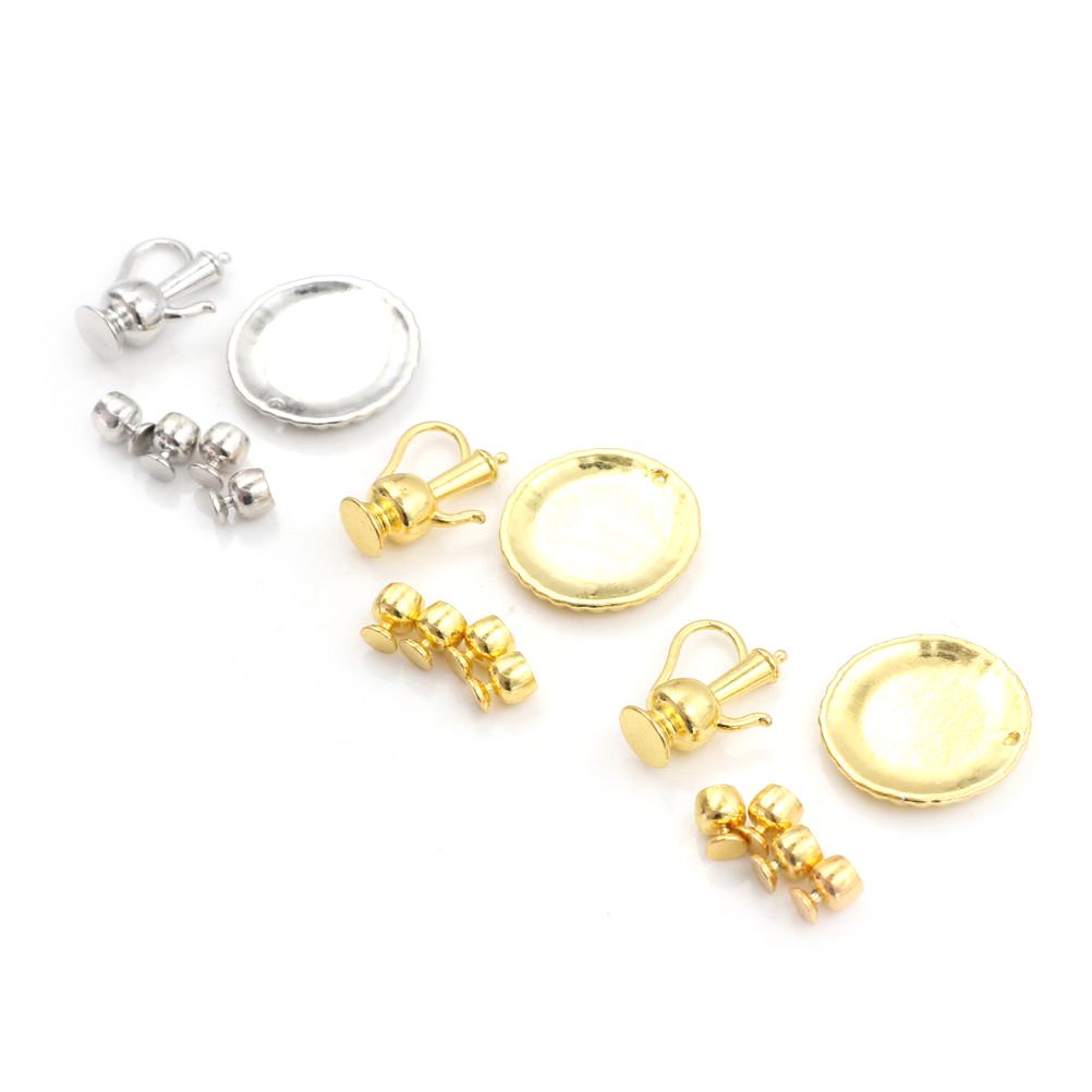 1:12 Dollhouse Kitchen Furniture Toy Miniatures Metal Teapot Set Toy Decoration
