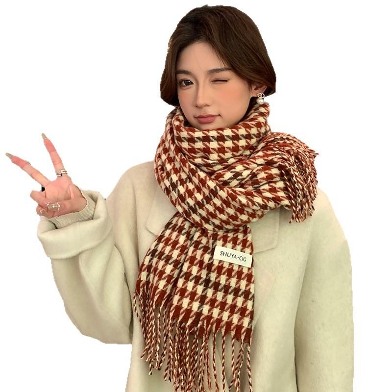 Korean Style All Match Fashion Plaid Scarf for Women Autumn and Winter New Student Warm and Cold Proof Tassel Shawl Scarf