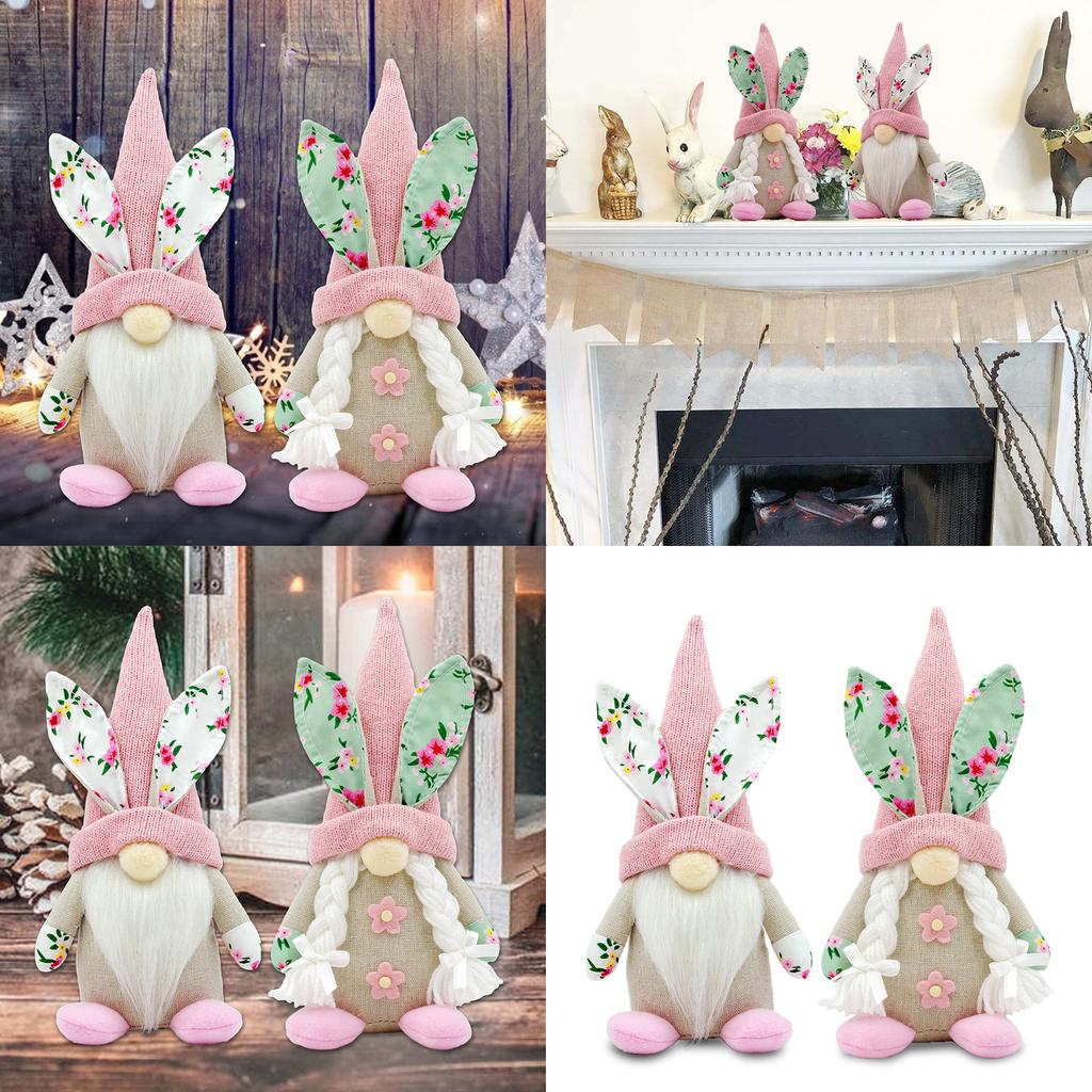 Festival Handmade Rabbit Bunnies Gnomes Dwarf Elf Plush Dolls Easters Decoration for Tabletop and Book Shelf Display