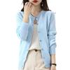 Women Knitted Sweater Coat Round Neck Long Sleeve Single Breasted Solid Color Knitting Cardigan Daily Wear