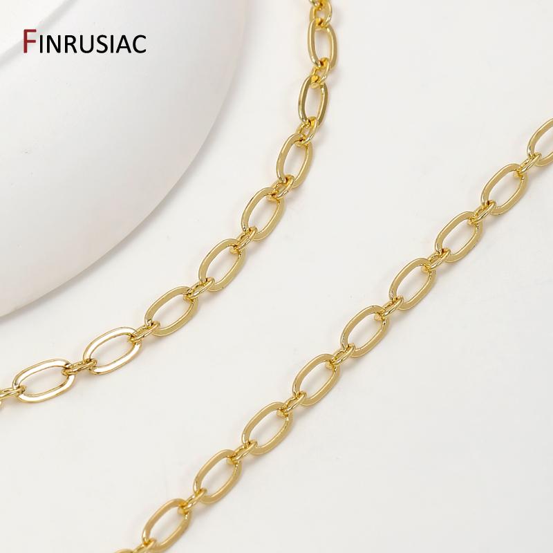 14K Gold Plated Brass Round Cable Link Necklace Chains,DIY Jewelry Spool Chains Necklace Bracelet Making Accessories