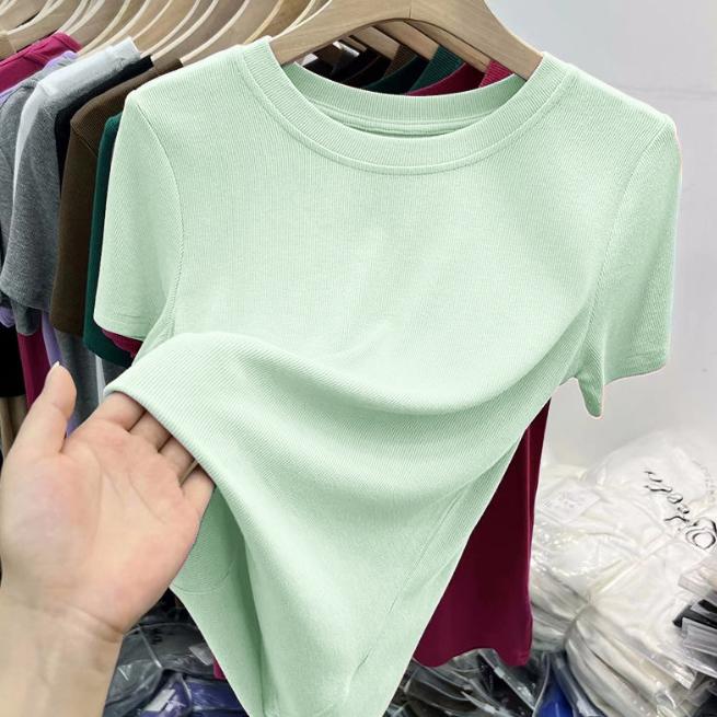 Letní tričko s krátkým rukávem Bílá trička Dámská Plus Size Slim Fit Vrchní oblečení s kulatým výstřihem Jednobarevné Měkké Pohodlné Tričko Tenké