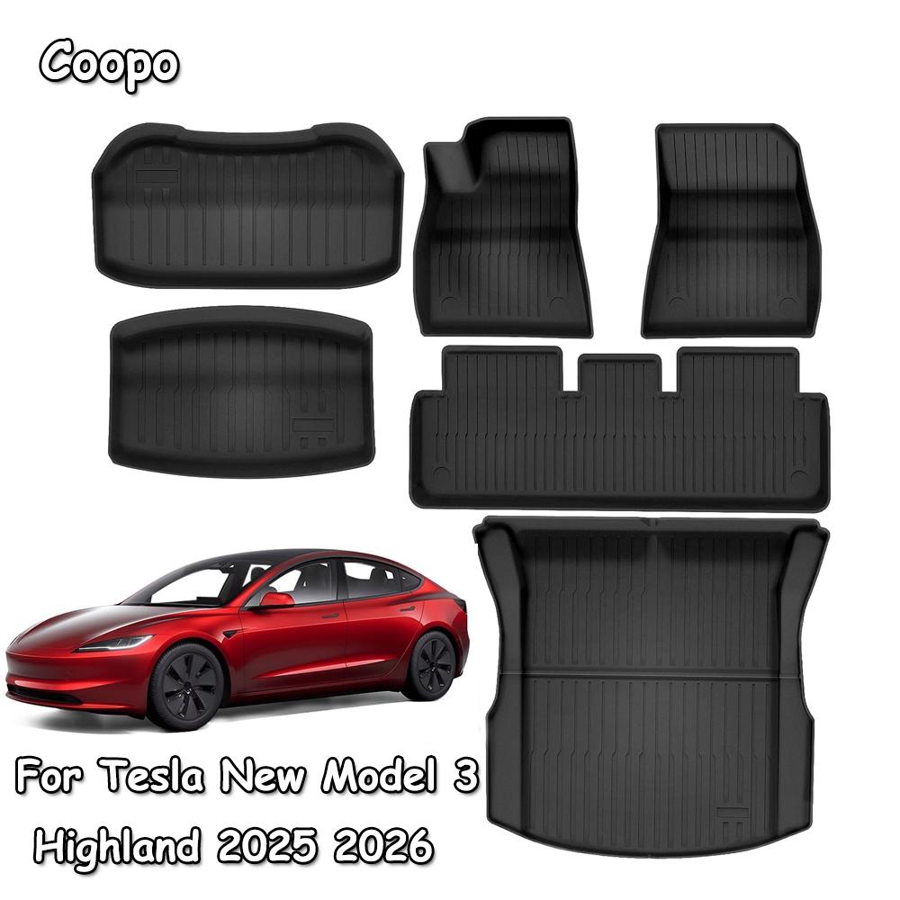 For Tesla New Model 3 Highland 2026-2024 TPE Floor Mats Durable Design Waterproof Luggage Mat Foot Pads Trunk Mats Accessories