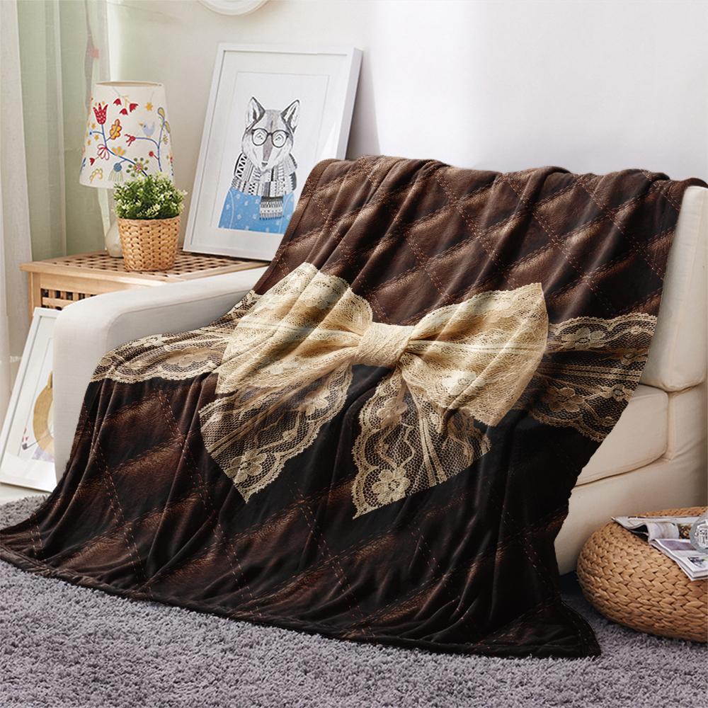 1Pc Gorgeous Bow Print Flannel Blanket, High quality Comfortable for All Seasons, Home Decor, Warmth and Comfort, Perfect for Christmas Gifts W42