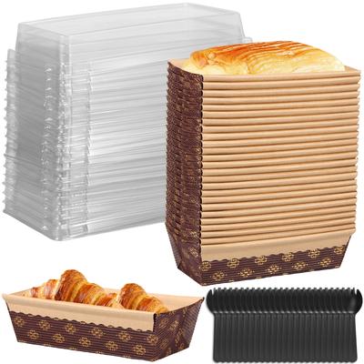 25 Piezas Molde de Papel para Hornear Reutilizable Molde Pequeño de Papel para Pan con Tapa y Tenedor Apilable Molde Rectangular de Papel Caja para Pan y Pastel