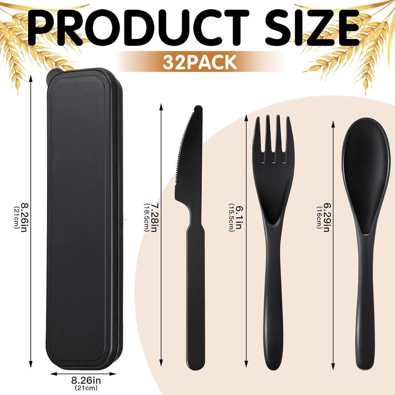 Black Wheat Straw Outdoor Cutlery Set: Portable Knife, Fork, Spoon Trio.