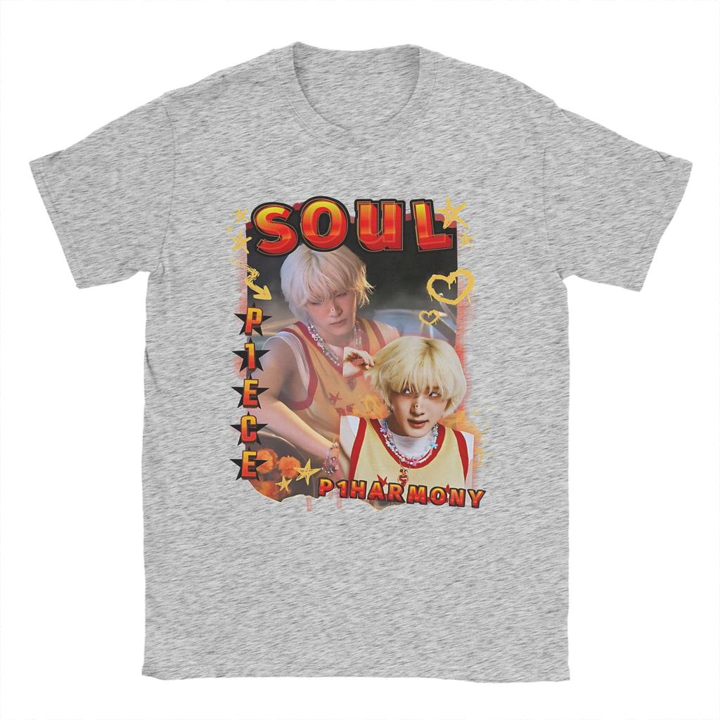 Cool P1Harmony Soul Koreansk Grupp KPop T-Shirt Män Rund Hals 100% Bomull T-Shirt Kortärmad T-Shirt Sommartoppar