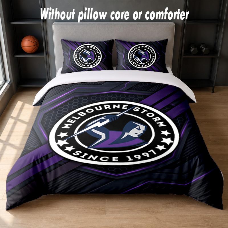 Melbourne Storm Design Bed Bedding Set 1 Duvet Cover + 2 Pillowcases Soft Breathable Household Bed Linens