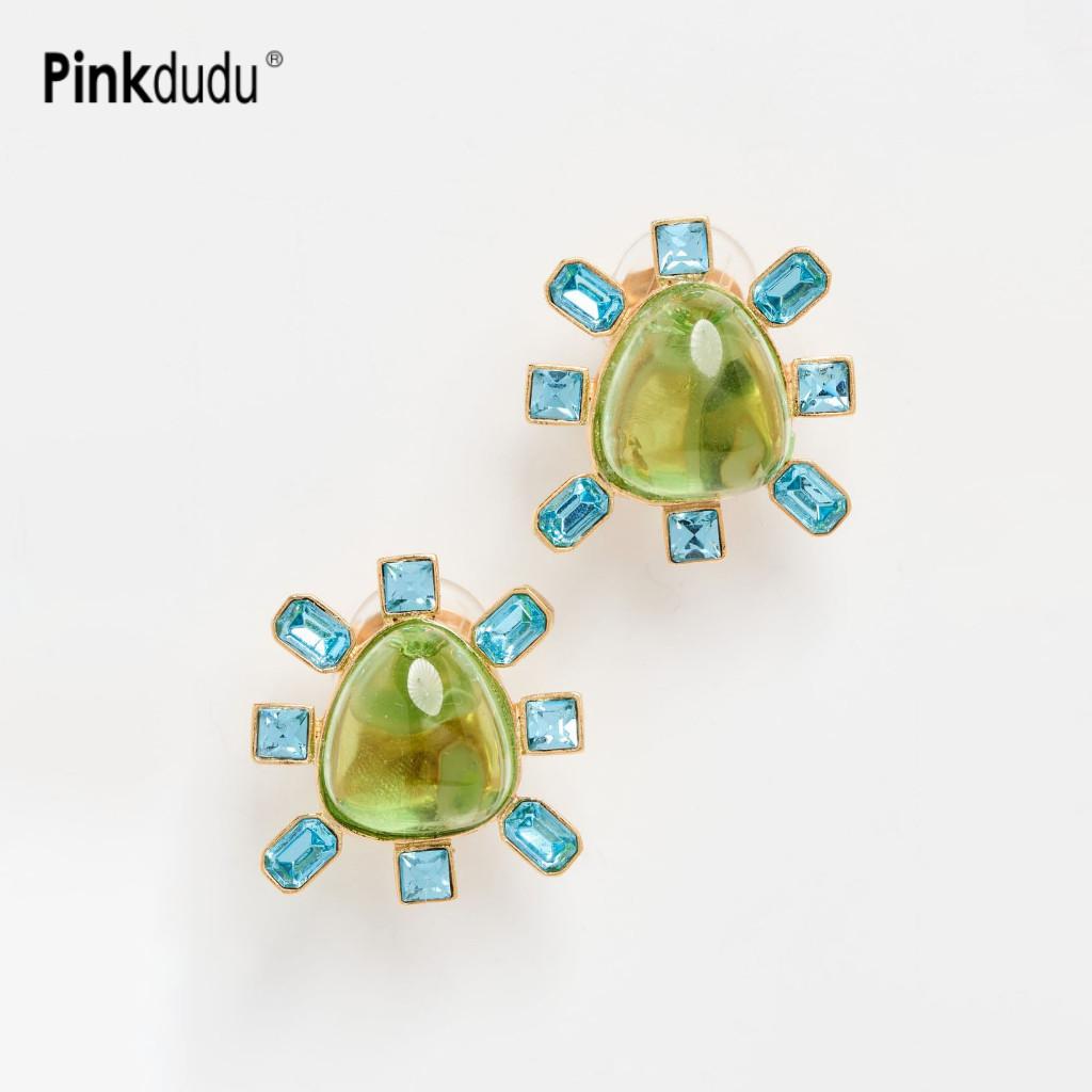 Pinkdudu Lime Green Crystal Teardrop Studs Clear Resin Earrings Fresh Vacation Party Jewelry PD1144 зелёный