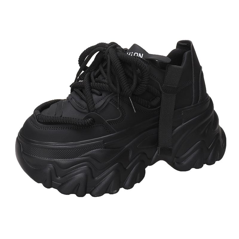 Fashion Women Platform Sneakers Spring Autumn 8CM Hidden Heel Sports Dad Shoes Woman Lace Up Leather White Casual Tennis Shoes Zapatos